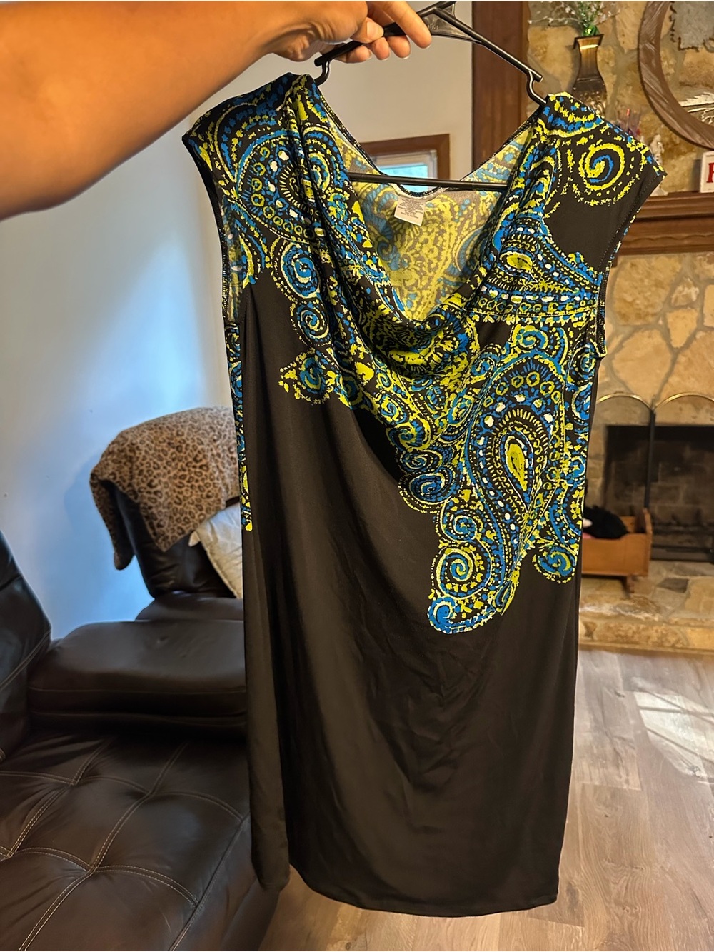 London Times Black Dress with Blue & Yellow Paisley Accents